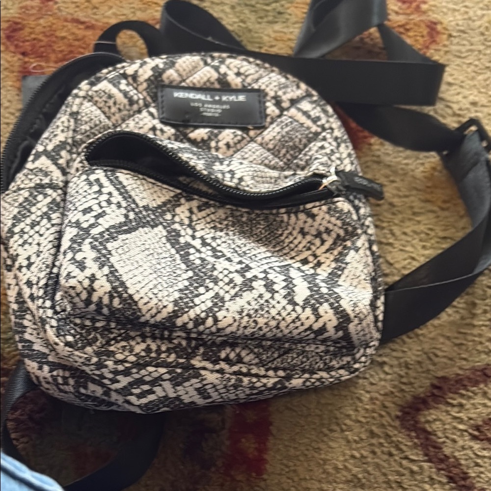 Kendall & Kylie Black and Cream Snakeskin Backpack